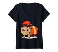 Donna Kawaii Tió de Nadal Spagnolo Catalano Natale Log Grafico Maglietta con Collo a V