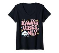 Donna Kawaii Vibes Only Camicia Carino Anime Giapponese Nuvola Pastello Maglietta con Collo a V