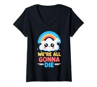 Donna Kawaii We're All Gonna Die Grafica Arcobaleno Nuvola Divertente Maglietta con Collo a V