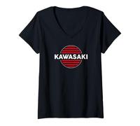 Donna Kawasaki - La Città dell’Alba del Giappone (Design retrò) Maglietta con Collo a V