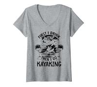 Donna Kayak Lover - Prima bevo vino poi vado in kayak Maglietta con Collo a V