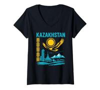 Donna Kazakistan Souvenir di Viaggio Almaty Astana Aquila Asia Centrale Maglietta con Collo a V