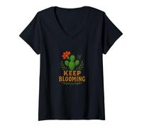 Donna Keep Blooming Cactus Positive, fiore selvatico del deserto, stile retrò Maglietta con Collo a V