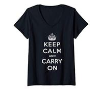 Donna Keep Calm and Carry On Vintage poster print retro Maglietta con Collo a V