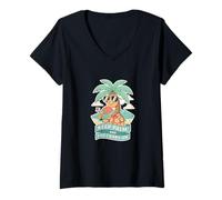 Donna Keep Calm And Carry Palm Tree On Summer Vacation Pun Divertente Maglietta con Collo a V