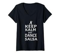 Donna Keep Calm And Dance Salsa Shirt Salsa Ballerino Idea Regalo Maglietta con Collo a V
