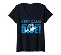 Donna Keep Calm And Dive Scuba Funny Diver Diving Maglietta con Collo a V