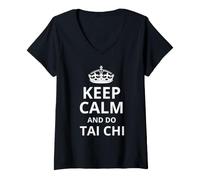Donna Keep Calm And Do Tai Chi/Arte Marziale Design Maglietta con Collo a V