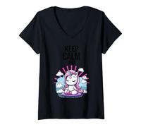 Donna Keep Calm And do Yoga Unicorno Maglietta con Collo a V