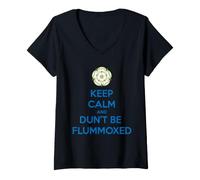 Donna Keep Calm And Dun't Be Flummoxed Yorkshire Dailect Blu Maglietta con Collo a V
