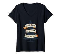 Donna Keep Calm And Farm, Alberi di Natale Maglietta con Collo a V