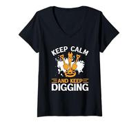 Donna Keep Calm And Keep Digging Metal Detecting Maglietta con Collo a V