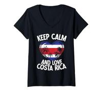 Donna Keep Calm And Love Costa Rica Cuore Bandiera Vacanza Costa Rica Maglietta con Collo a V