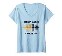 Donna Keep Calm Chess On Humor - Set di Figure Riflettenti Maglietta con Collo a V
