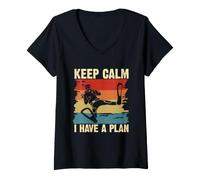 Donna Keep Calm I Have A Plan Divertente Immersione Snorkeling Umorismo Maglietta con Collo a V