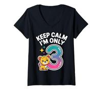 Donna Keep Calm I'm Only 3 Funny 3rd Birthday Boys Girls Maglietta con Collo a V