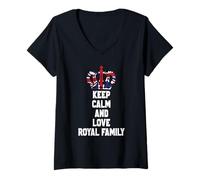 Donna Keep Calm & Love Royal Family Inghilterra Patriottico Maglietta con Collo a V