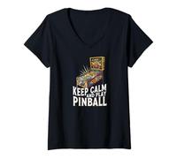Donna Keep Calm Pinball Machine Retro Arcade Gamer Maglietta con Collo a V