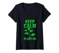 Donna Keep Calm Plant On Giardinaggio Piante Appartamento Botanica Maglietta con Collo a V