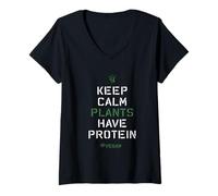Donna Keep Calm plants have protein Fitness Vegan regalo vegano Maglietta con Collo a V
