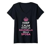 Donna Keep Calm Sono La Damigella Della Sposa Divertenti Regalo Maglietta con Collo a V