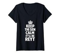 Donna Keep Calm The Yorkshire Way Testo Bianco Maglietta con Collo a V