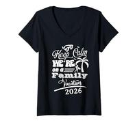 Donna Keep Calm Were On A Family Vacation 2026 Spiaggia Maglietta con Collo a V