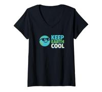 Donna Keep Earth Cool Climate Occhiali da Sole Planet Funny Maglietta con Collo a V