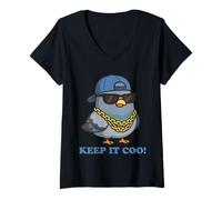 Donna Keep It Coo Pigeon Keeping It Cool Divertente Piccione Amante degli Uccelli Maglietta con Collo a V
