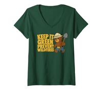 Donna Keep It Green Cute Walkin' Smokey Bear Maglietta con Collo a V