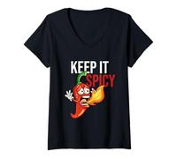 Donna Keep It - Peperoncino Piccante Piccante Jalapeno Maglietta con Collo a V