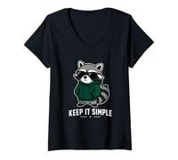 Donna Keep It Simple Raccoon Grafica Minima Maglietta con Collo a V