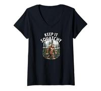 Donna Keep It Squatchy Bigfoot Sasquatch Forest Cryptozoology Maglietta con Collo a V