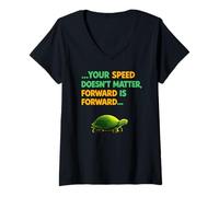 Donna Keep Moving Forward Turtle Messaggio Motivazionale Positivo Maglietta con Collo a V
