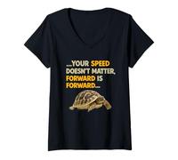 Donna Keep Moving Forward Turtle Messaggio Motivazionale Positivo Maglietta con Collo a V