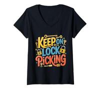 Donna Keep On Lock Picking Strumento per hobbisti del fabbro - Maglietta con Collo a V