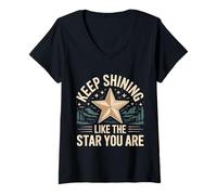 Donna Keep Shining Like The Star You Are Optimism Mindset - Maglietta con Collo a V