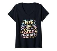 Donna Keep Shining Like The Star You Are Optimism Mindset ||- Maglietta con Collo a V