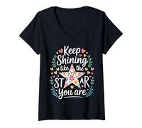 Donna Keep Shining Like The Star You Are Optimism Mindset - Maglietta con Collo a V