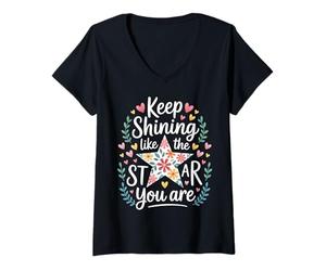 Donna Keep Shining Like The Star You Are Optimism Mindset - Maglietta con Collo a V