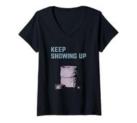 Donna Keep Showing Up Rock Climbing Design Boulder Motivazione Maglietta con Collo a V