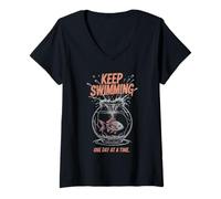 Donna Keep Swimming Goldfish Jump Tank Motivazione speranzosa Maglietta con Collo a V