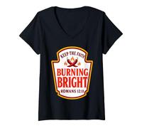 Donna Keep The Faith Burning Bright Romans 12:11 Condimenti Maglietta con Collo a V