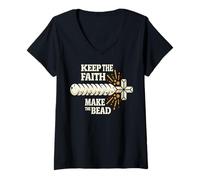 Donna Keep The Faith Make The Bead Croce Maglietta con Collo a V