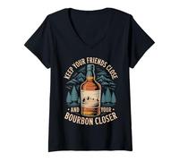 Donna Keep Your Friends Close And Your Bourbon Closer |- Maglietta con Collo a V