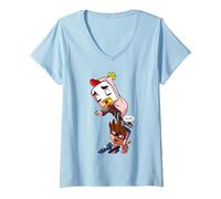 Donna Kendal La Prima Avventura Tee Funny Playing Game Maglietta con Collo a V, Celeste, L