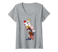 Donna Kendal La Prima Avventura Tee Funny Playing Game Maglietta con Collo a V, Grigio Melange, XL