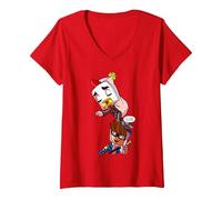 Donna Kendal La Prima Avventura Tee Funny Playing Game Maglietta con Collo a V, Rosso, L