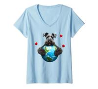 Donna Kerry Blue Terrier, cane Earth Day Hug Love Owner Planet Globe Maglietta con Collo a V