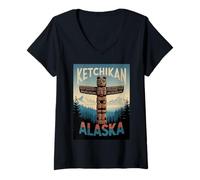 Donna Ketchikan Alaska Indiano Nativo Americano Totem Pole Maglietta con Collo a V